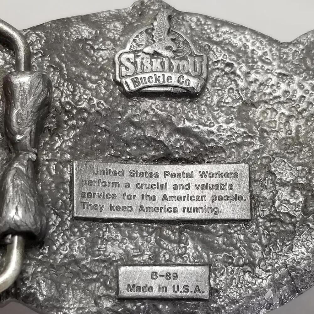 Vintage Belt Buckle 1989 Pewter US‎ Postal Worker Willis Jeep Siskiyou Buckle Co